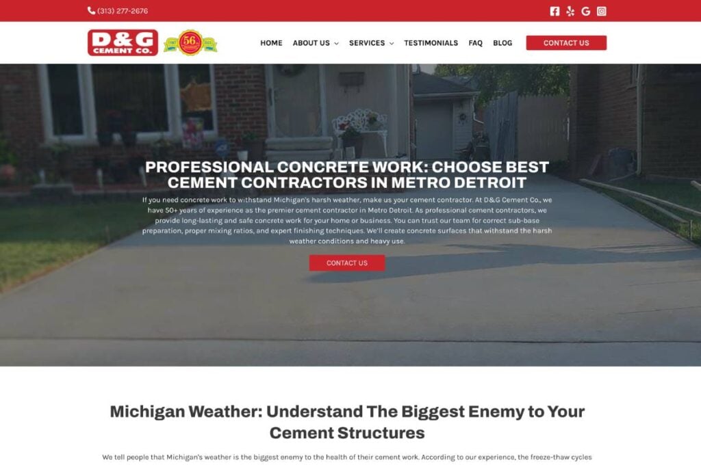 D&G Cement Website Screenshot