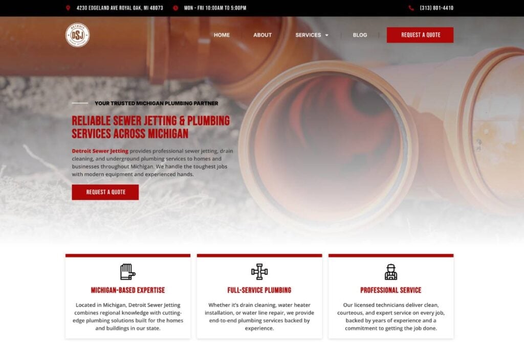 Detroit Sewer Jetting Website Screenshot