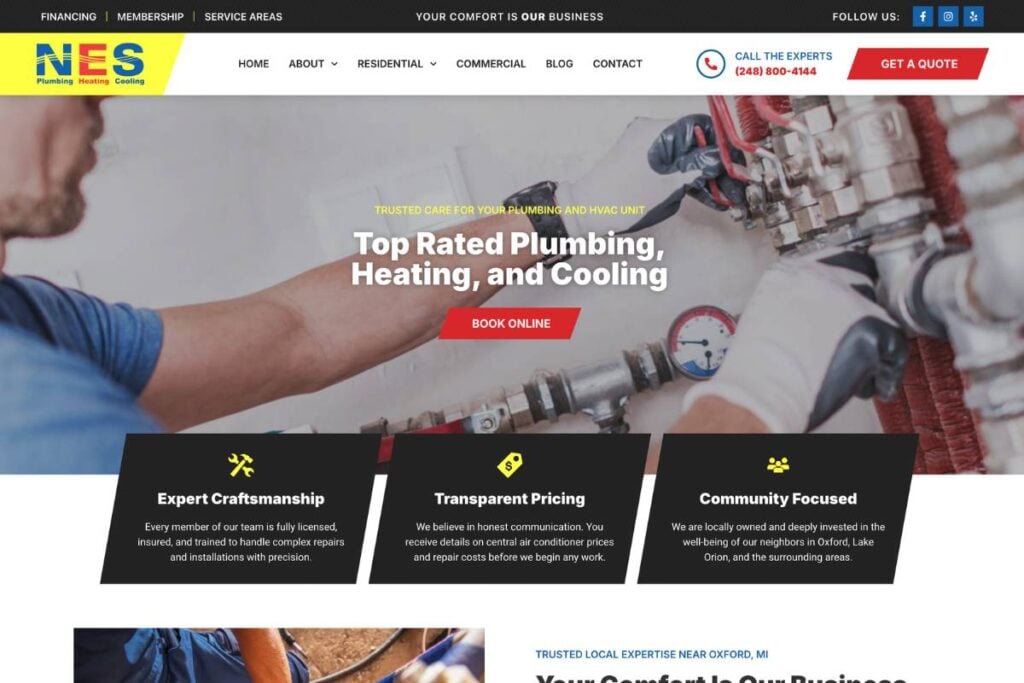 NES Plumbing Website Screenshot