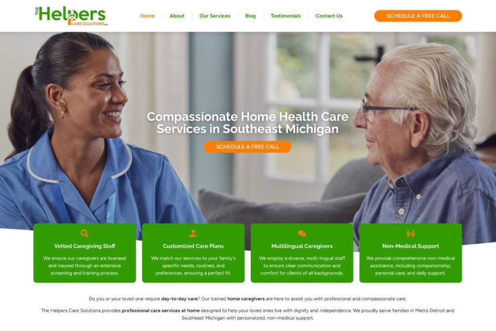 The Helpers Care Website Screenshot